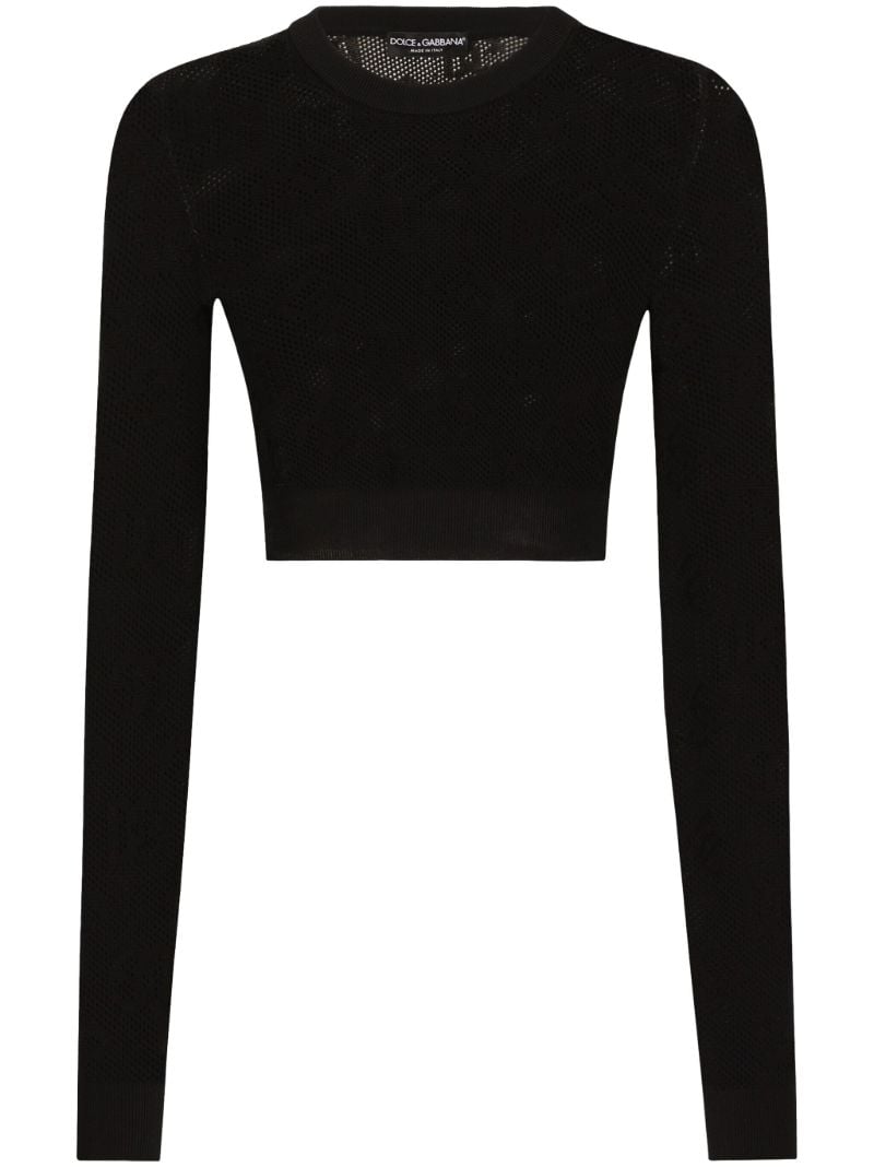Black Monogram Cropped Knit Top