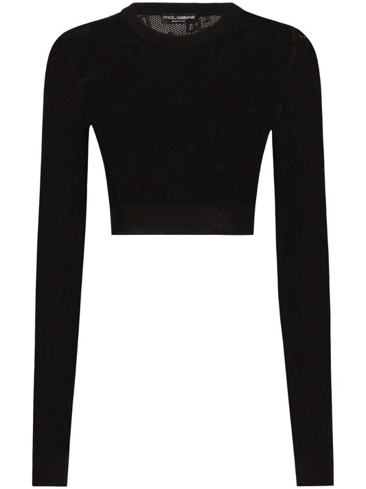 Black Monogram Cropped Knit Top