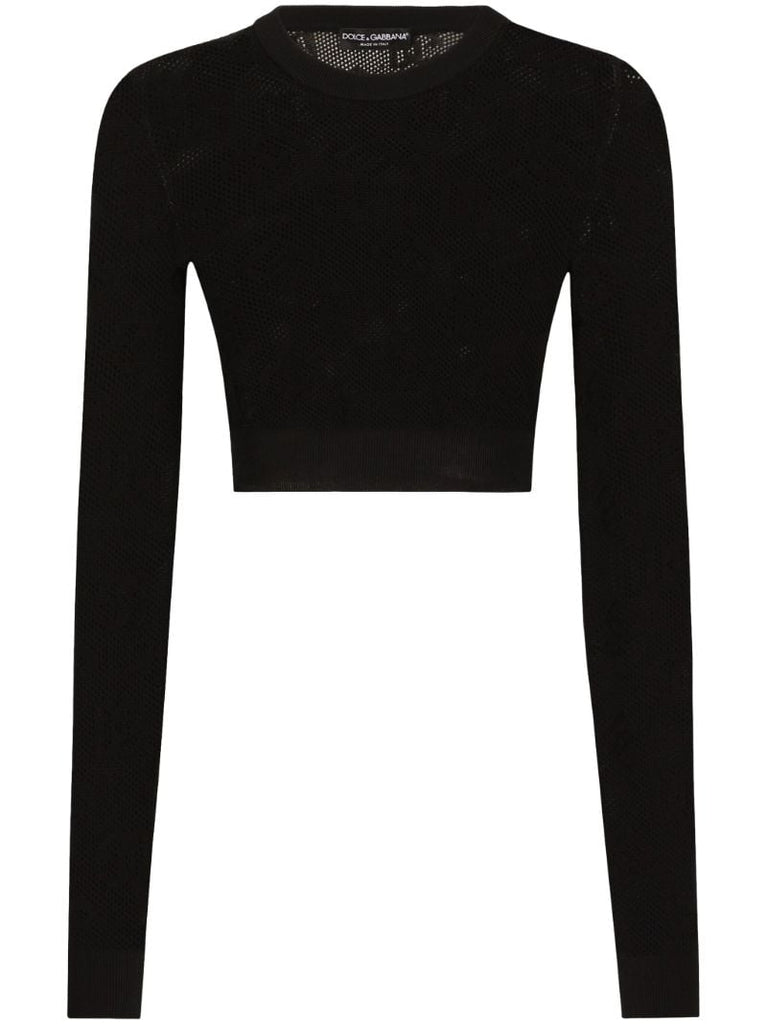 Black Monogram Cropped Knit Top