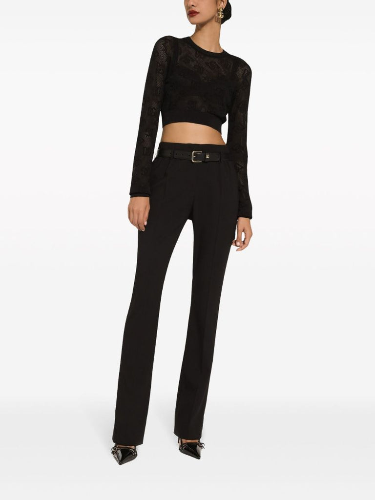 Black Monogram Cropped Knit Top