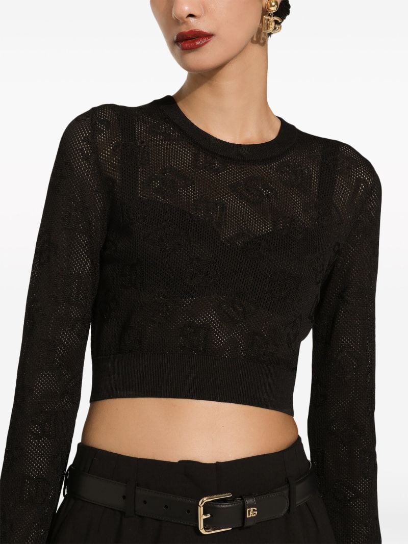 Black Monogram Cropped Knit Top