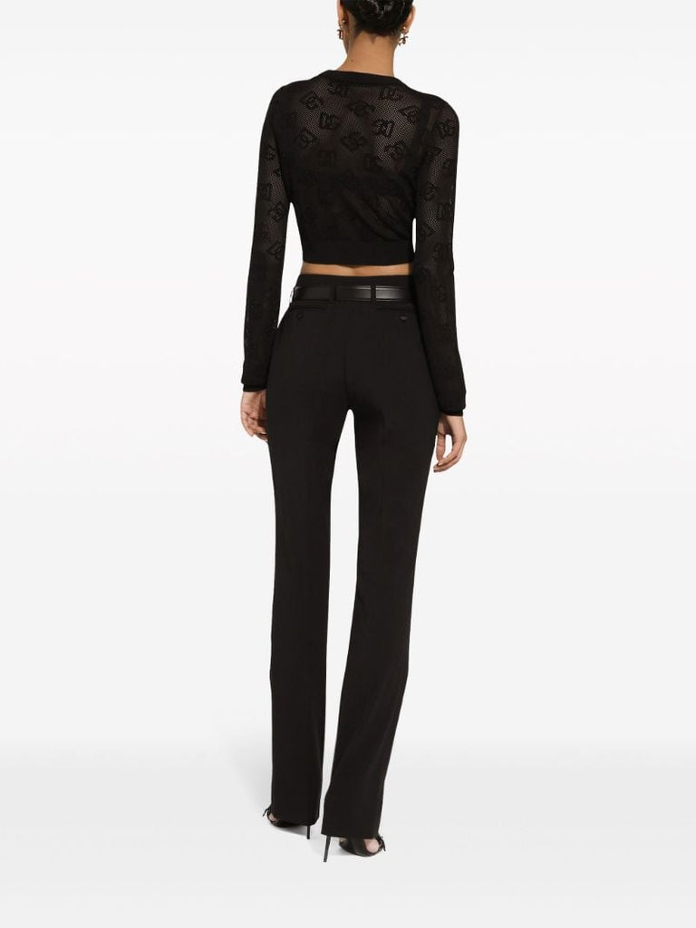 Black Monogram Cropped Knit Top