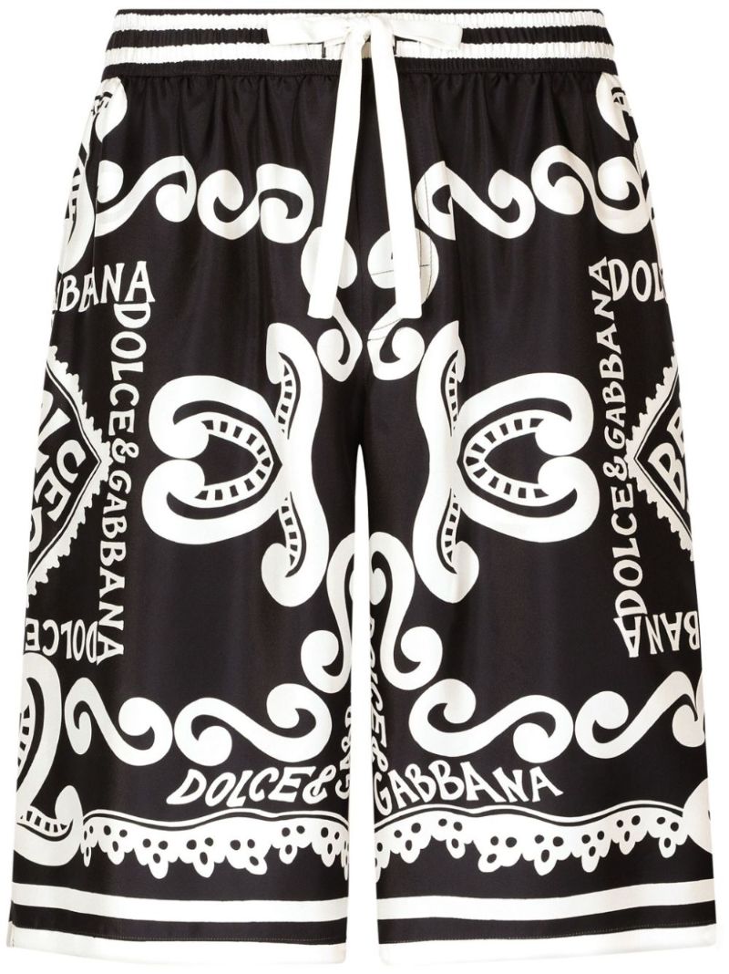 Blue Marina-print Silk Shorts