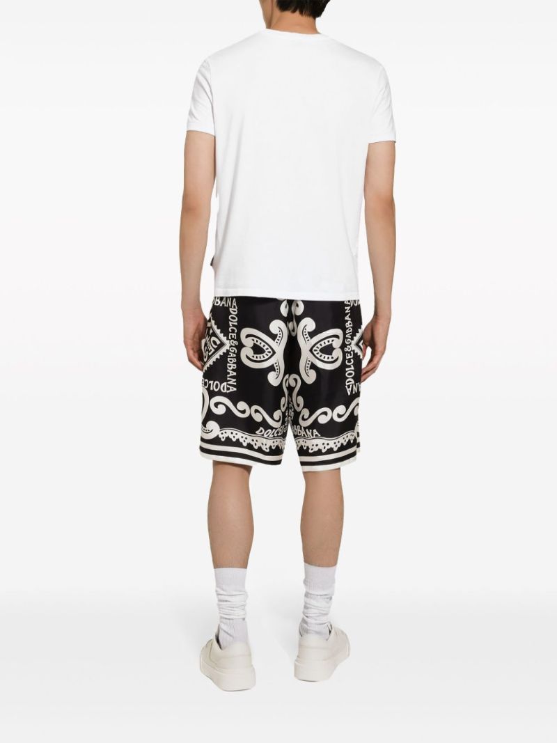 Blue Marina-print Silk Shorts