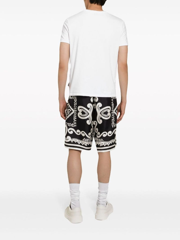 Blue Marina-print Silk Shorts