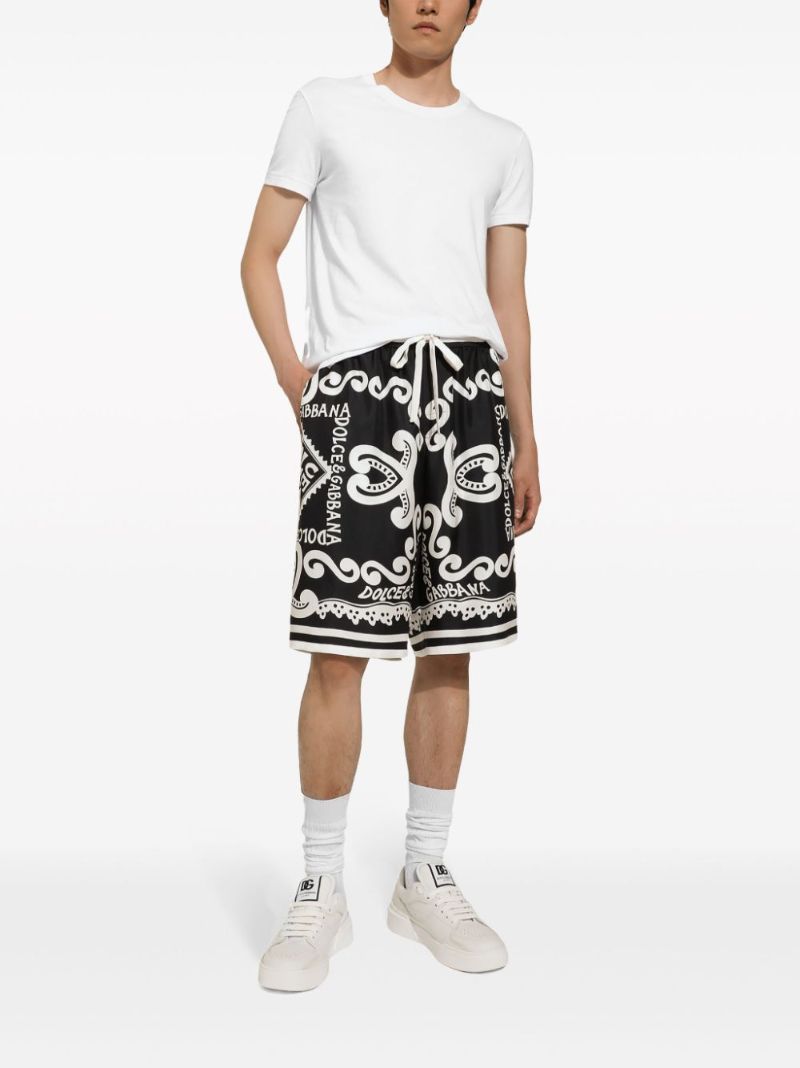 Blue Marina-print Silk Shorts