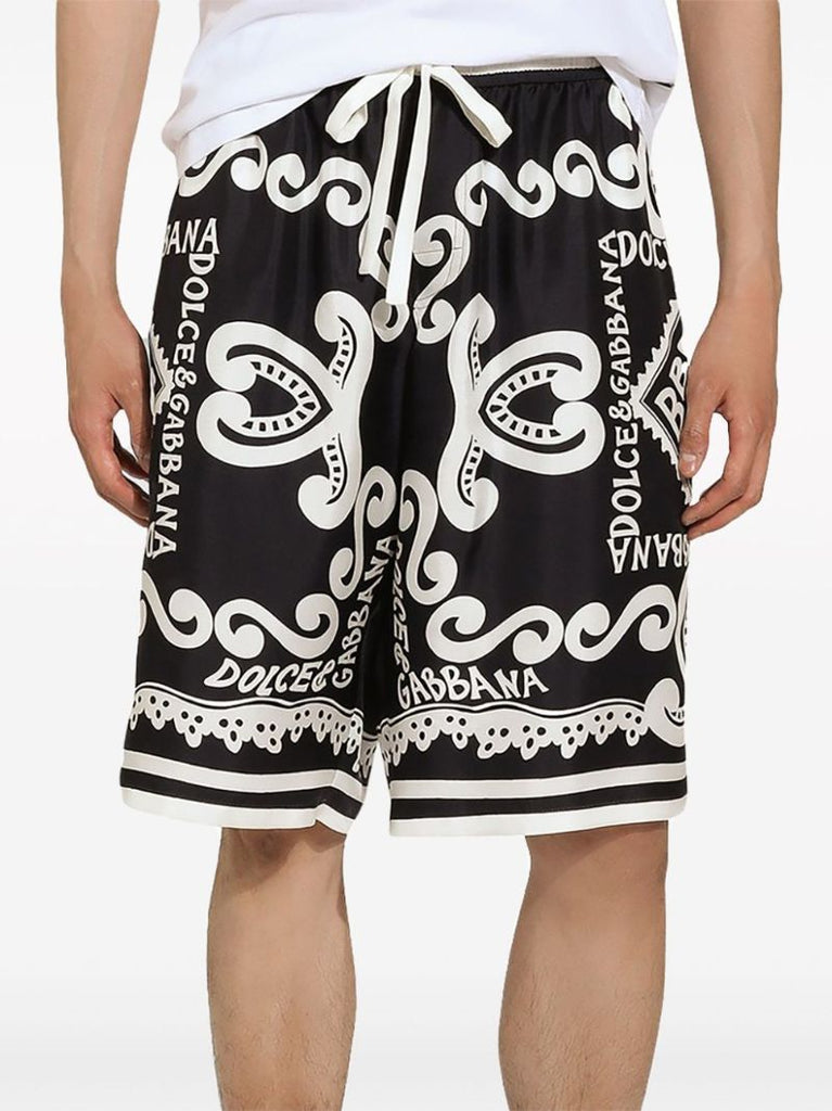 Blue Marina-print Silk Shorts