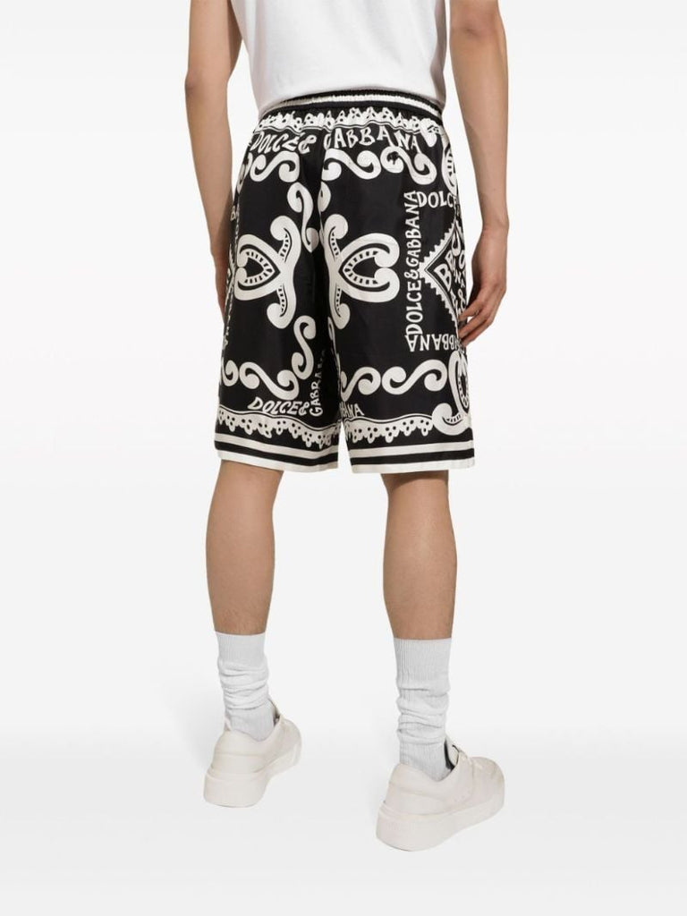 Blue Marina-print Silk Shorts