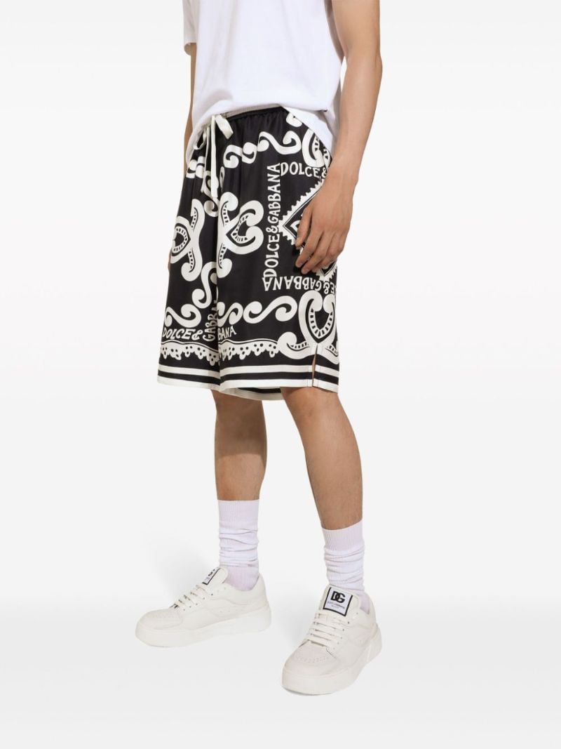 Blue Marina-print Silk Shorts