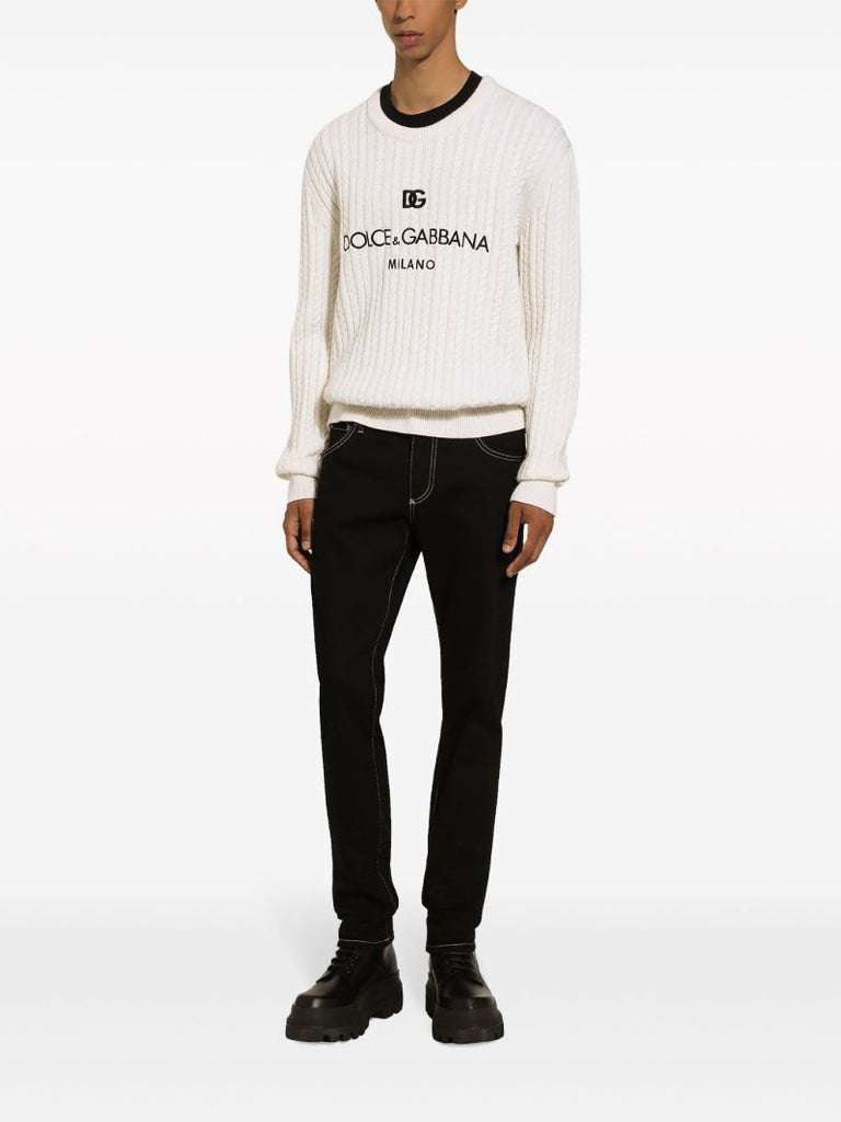White Logo-embroidery Virgin Wool Sweater