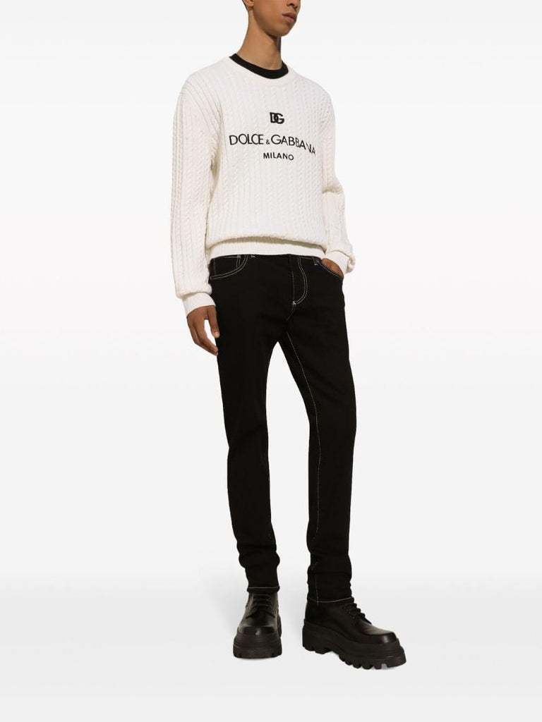 White Logo-embroidery Virgin Wool Sweater