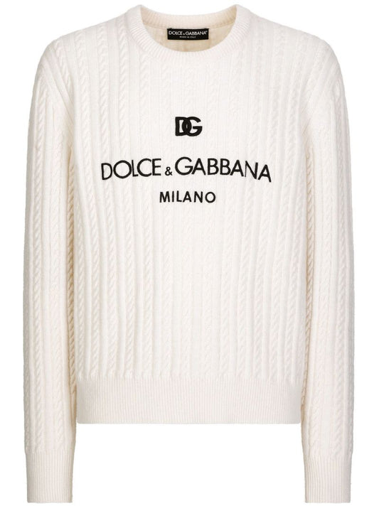 White Logo-embroidery Virgin Wool Sweater