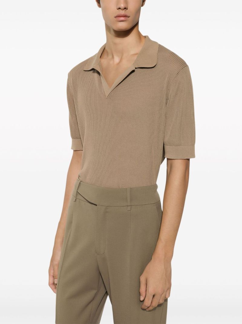 Neutral Ribbed-knit Cotton Polo Shirt
