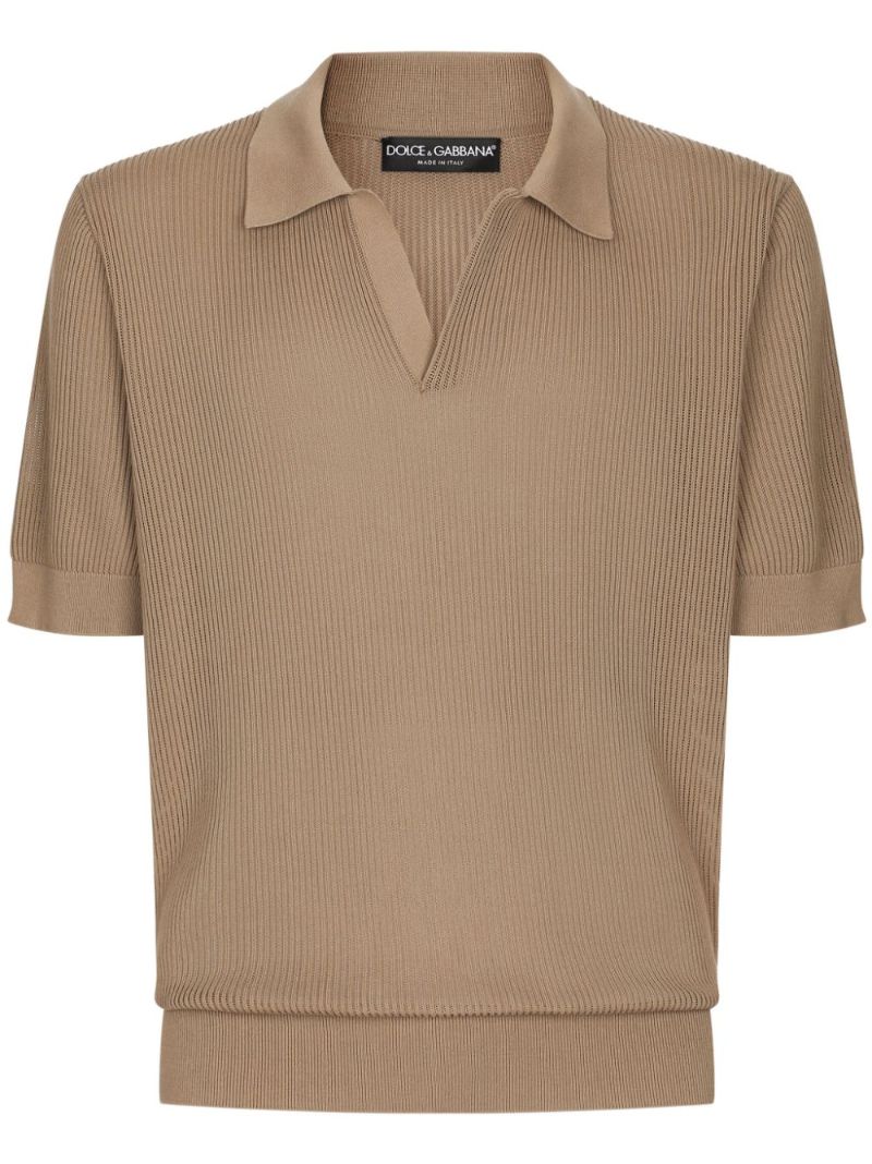 Neutral Ribbed-knit Cotton Polo Shirt
