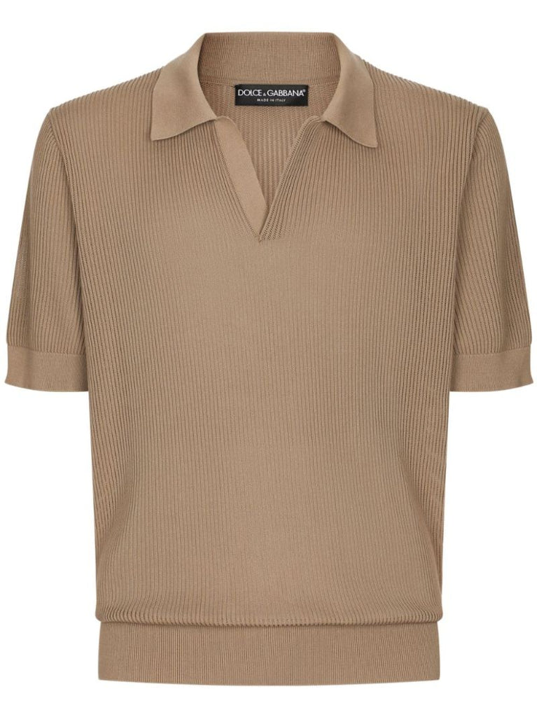 Neutral Ribbed-knit Cotton Polo Shirt