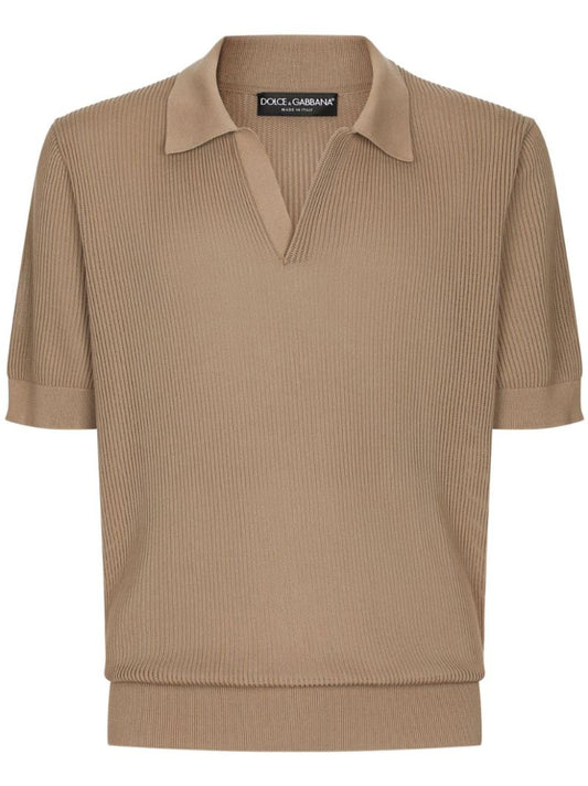 Neutral Ribbed-knit Cotton Polo Shirt