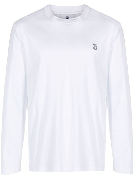 White Logo-embroidered Cotton T-shirt