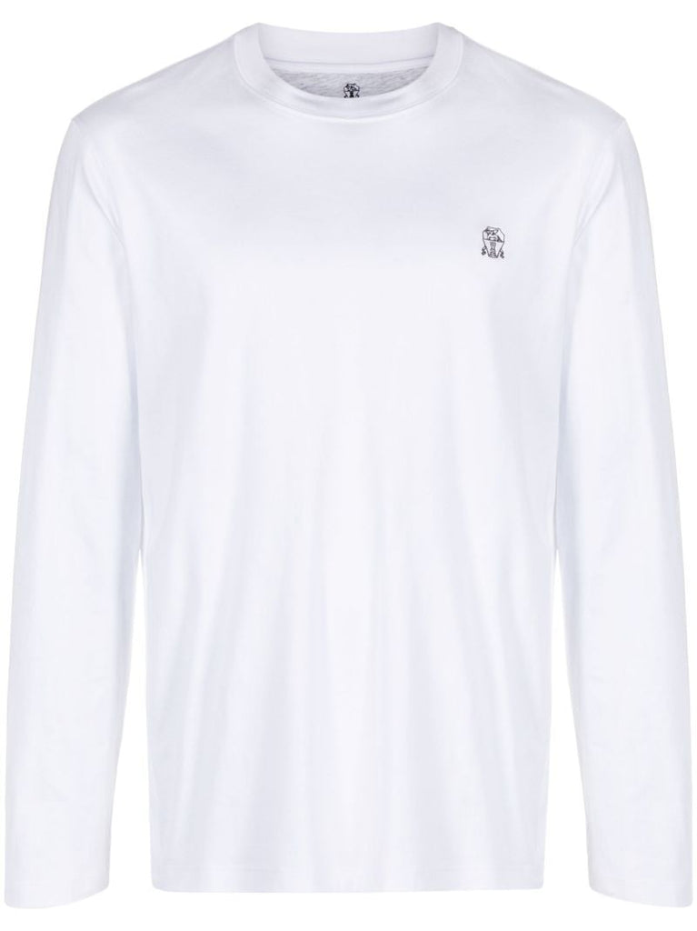 White Logo-embroidered Cotton T-shirt