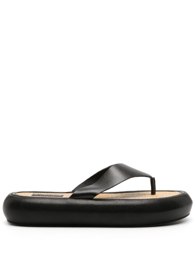 Black Tatami Leather Flip Flops