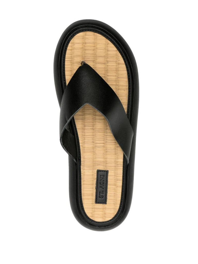 Black Tatami Leather Flip Flops