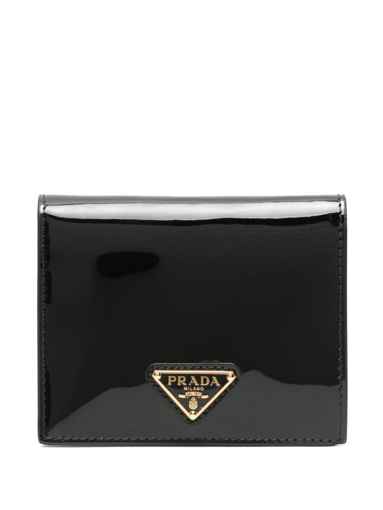 Black Triangle-logo Patent Leather Purse
