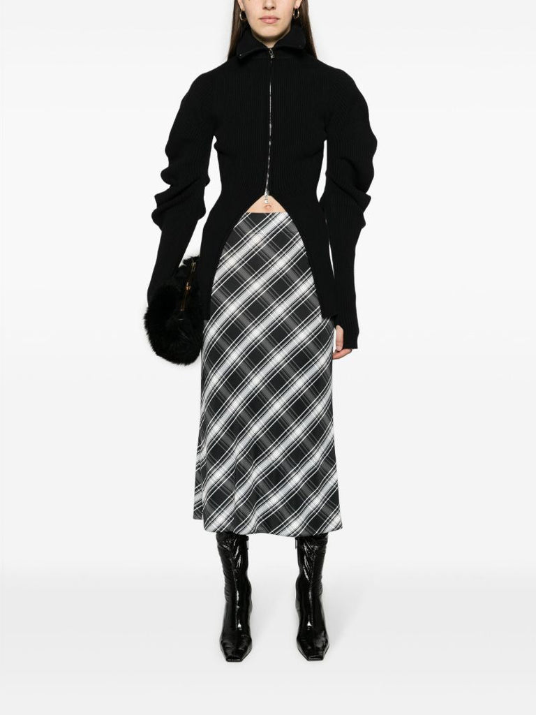 Black Checked Midi Skirt