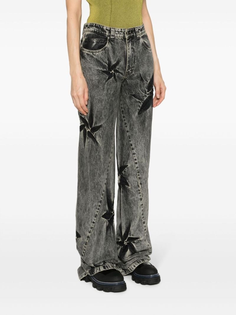 Black Spiral Flower Wide-leg Jeans