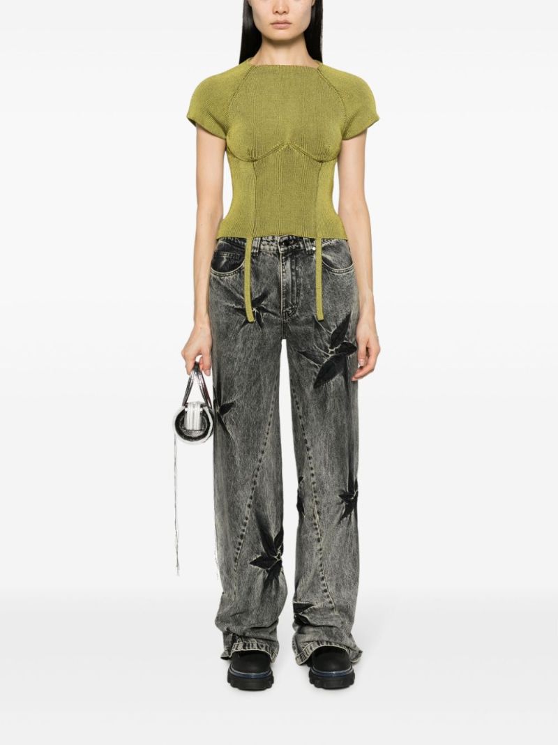 Black Spiral Flower Wide-leg Jeans