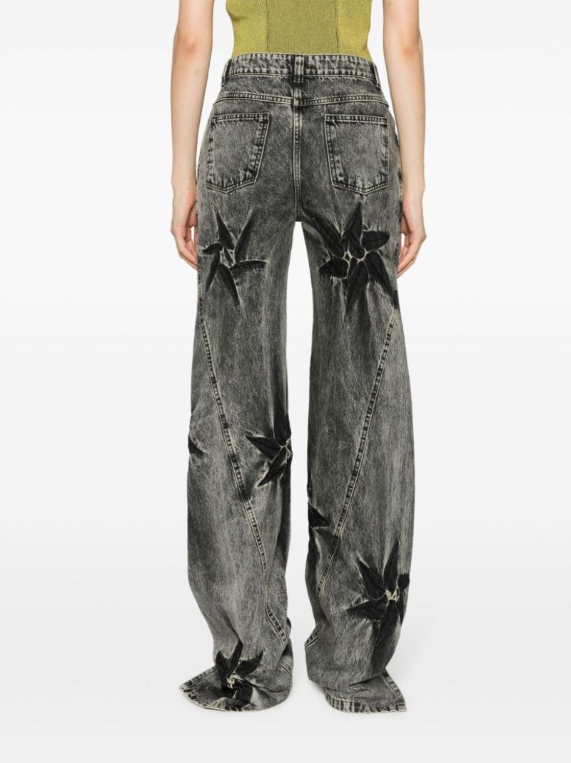 Black Spiral Flower Wide-leg Jeans