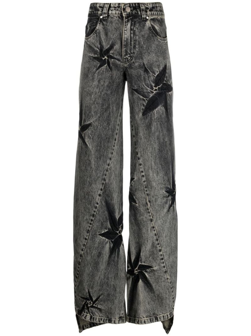 Black Spiral Flower Wide-leg Jeans