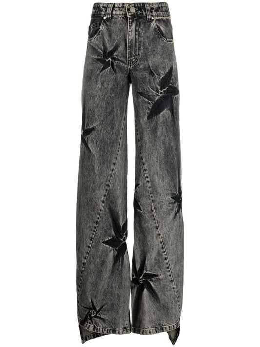 Black Spiral Flower Wide-leg Jeans
