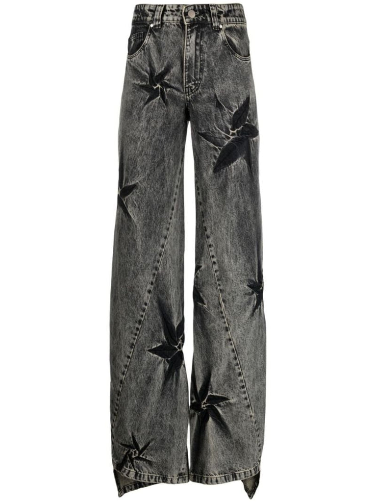 Black Spiral Flower Wide-leg Jeans