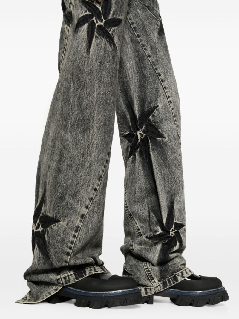 Black Spiral Flower Wide-leg Jeans