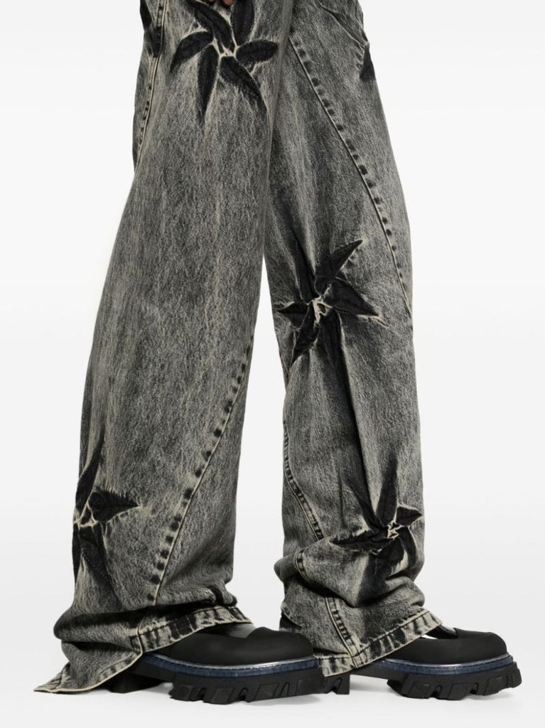 Black Spiral Flower Wide-leg Jeans