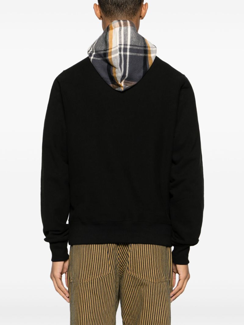 Black Plaid Flannel Panel Hoodie