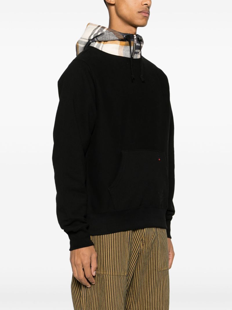 Black Plaid Flannel Panel Hoodie