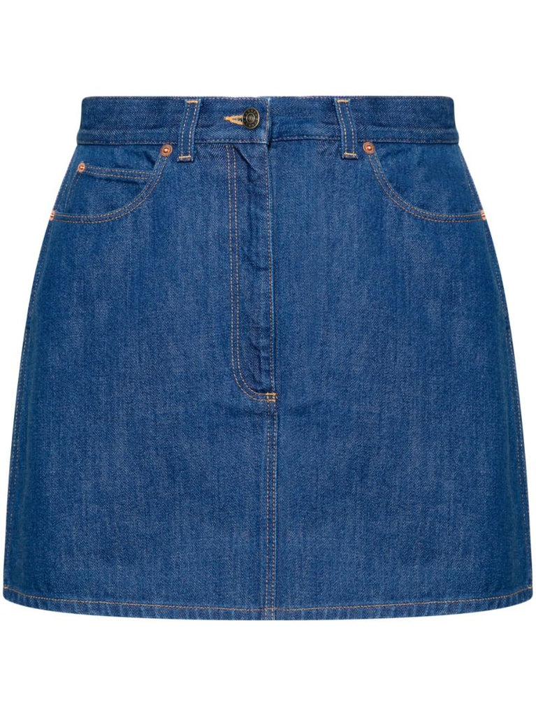 Blue Belted Denim Mini Skirt
