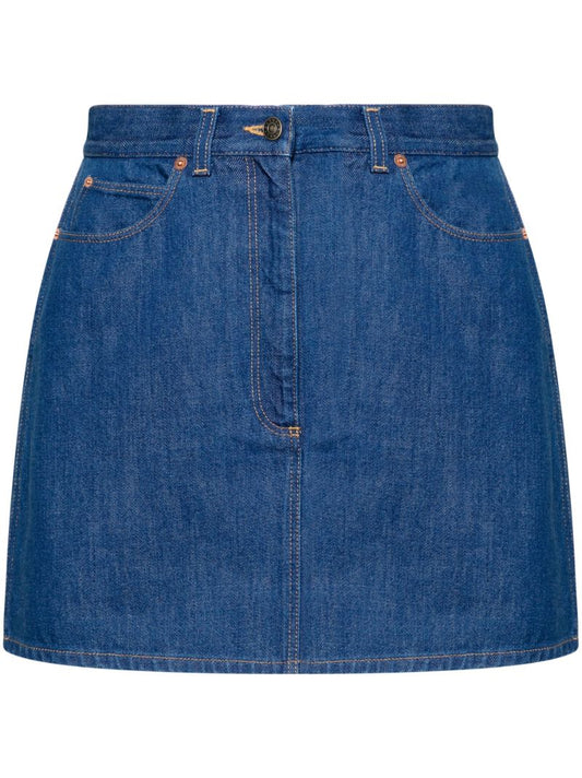 Blue Belted Denim Mini Skirt