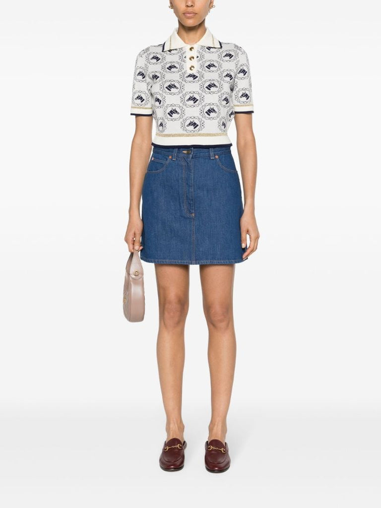 Blue Belted Denim Mini Skirt