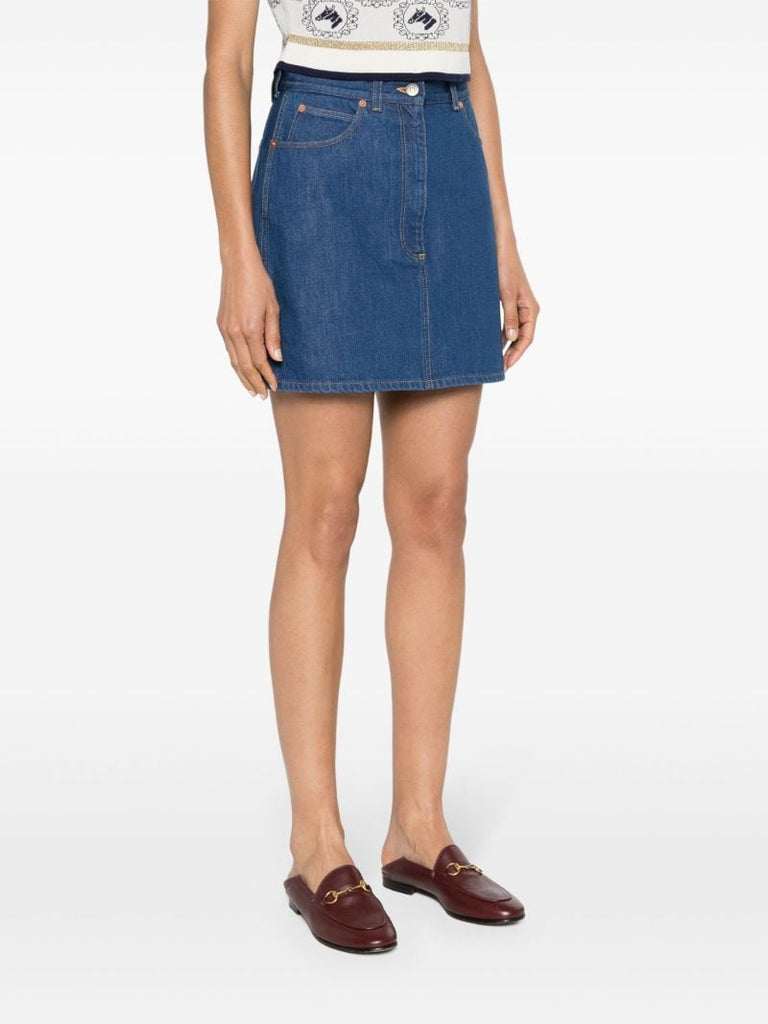 Blue Belted Denim Mini Skirt
