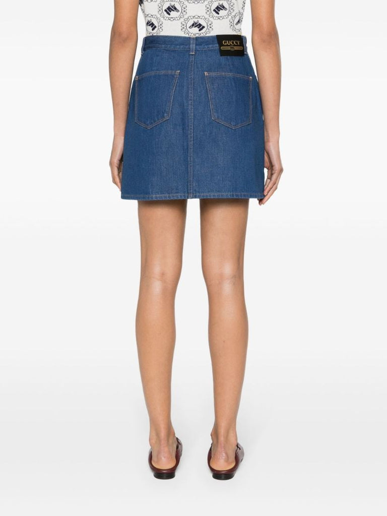 Blue Belted Denim Mini Skirt