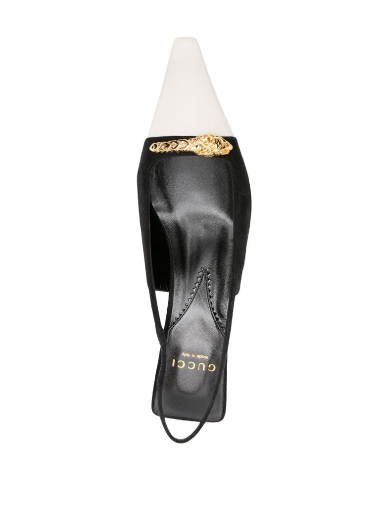 Black Tiger Head Slingback Pumps