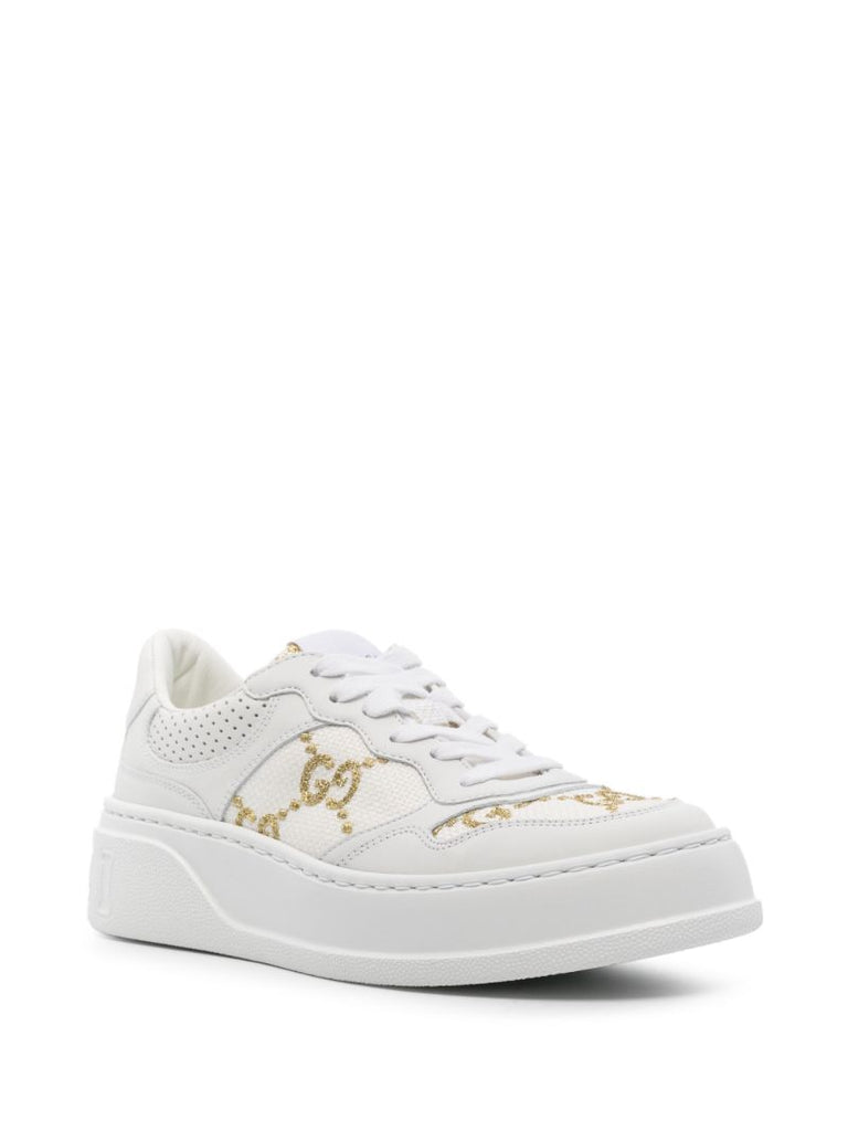 White Gg-embroidered Leather Sneakers