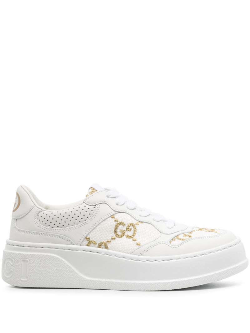 White Gg-embroidered Leather Sneakers