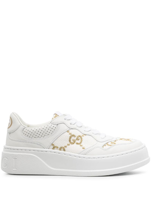 White Gg-embroidered Leather Sneakers