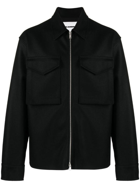 Black Zip-fastening Wool Jacket