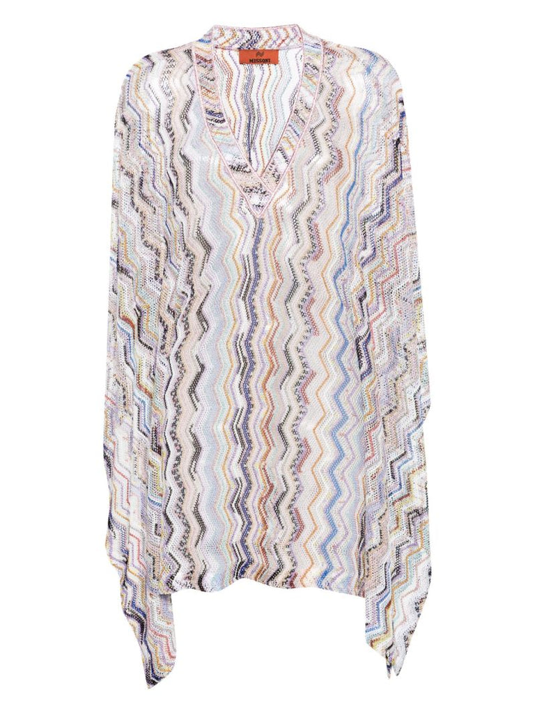 Blue Zigzag V-neck Cover-up