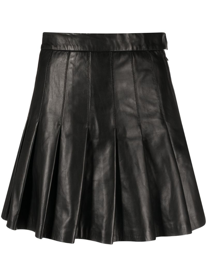 Black Vale Pleated Leather Skirt