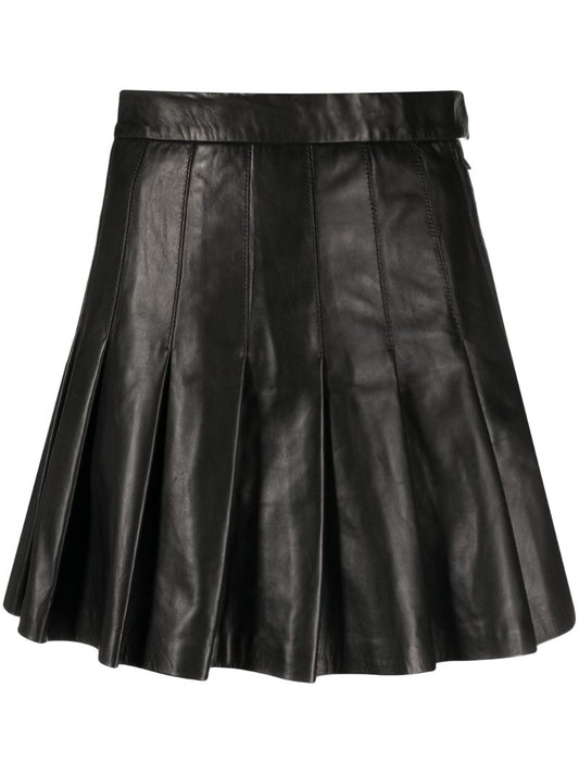 Black Vale Pleated Leather Skirt