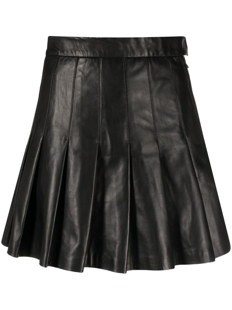 Black Vale Pleated Leather Skirt